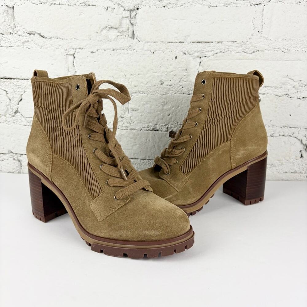 Vince Camuto Donna Ribbed Chelsea Chunky Stacked Heel Laced Boots 9.5